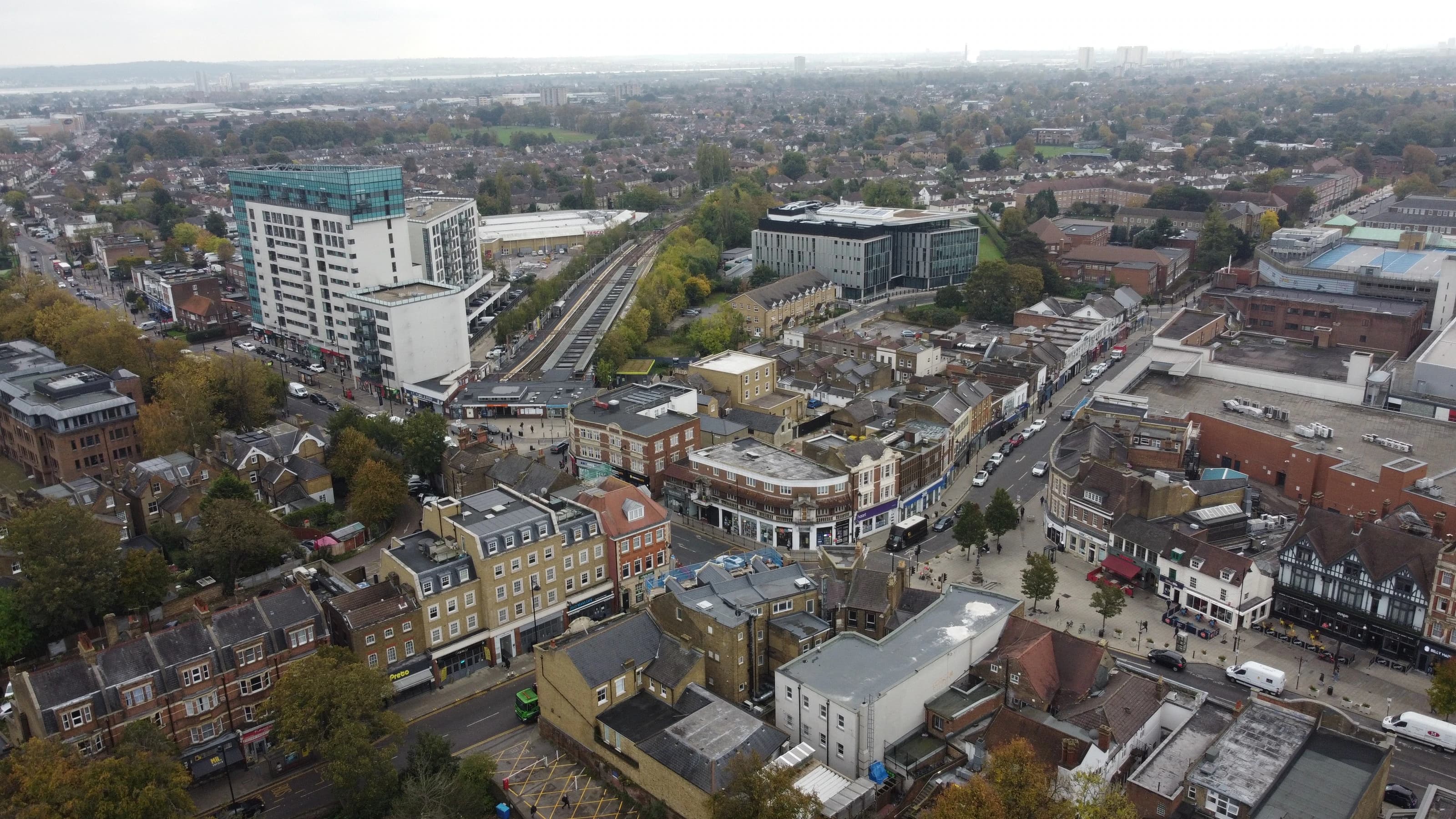 Enfield town centre aerial drone view from above