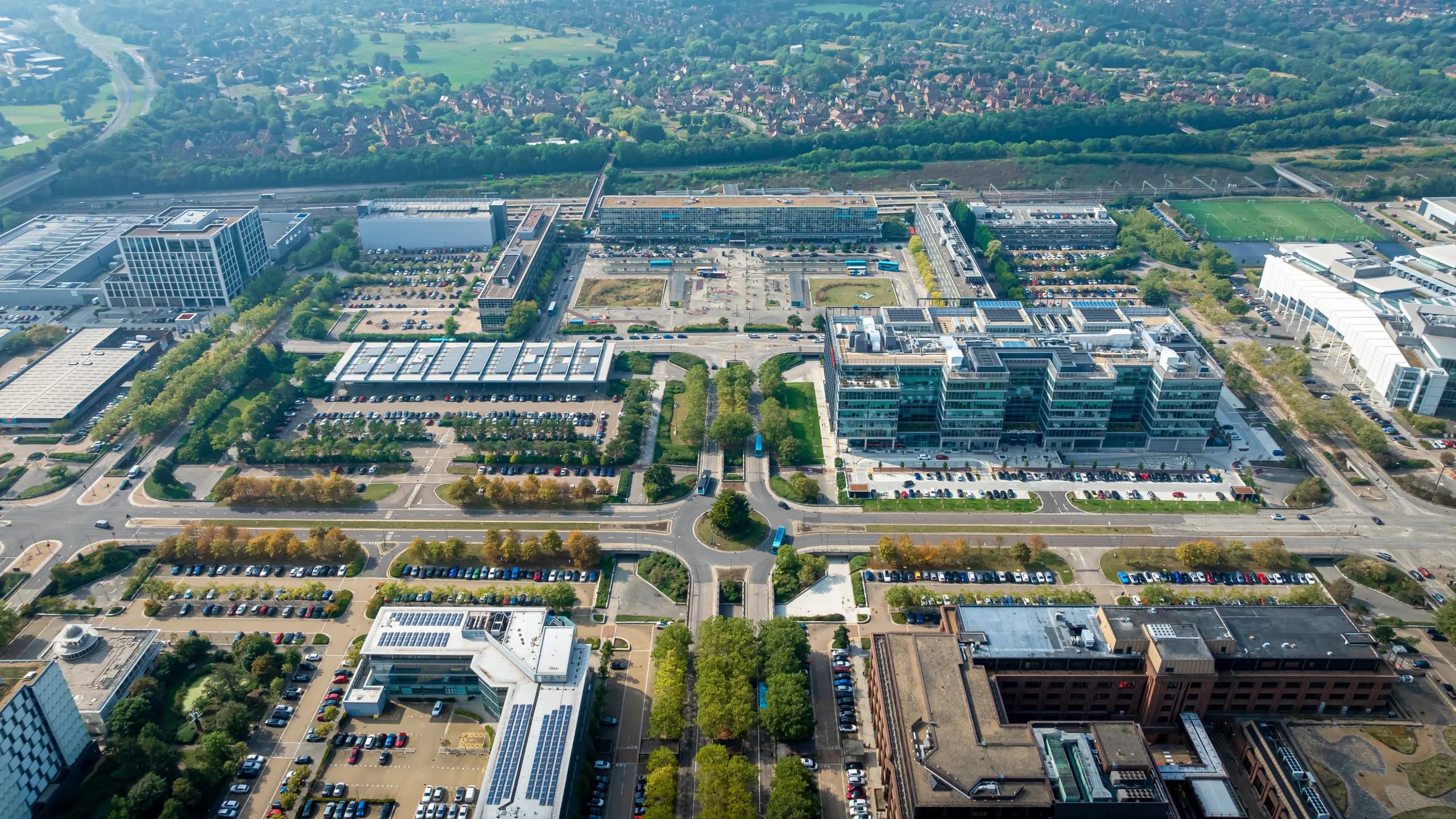 Aerial view of Milton Keynes, a city in Buckinghamshire